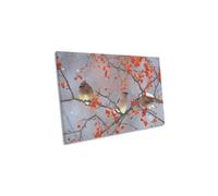 CanvasGeeks Birds in a Red Tree Branch Canvas Wall Art Picture Print | Size: W36" x H24" x D40mm CanvasGeeks Red W36" x H24" x D40mm