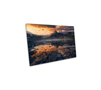 CanvasGeeks Broken Mirror Mountain Sunset River Reflection Canvas Wall Art Picture Print in Orange | Size: W36" x H24" x D40mm CanvasGeeks Orange W36" x H24" x D40mm