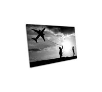 CanvasGeeks Fly My Plane Playing Canvas Wall Art Picture Print in Grey | Size: W36" x H24" x D40mm CanvasGeeks Grey W36" x H24" x D40mm