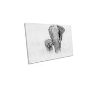 CanvasGeeks Following the Parent Baby Elephant Family Love Canvas Wall Art Picture Print in Grey | Size: W18" x H12" x D20mm CanvasGeeks Grey W18" x H12" x D20mm