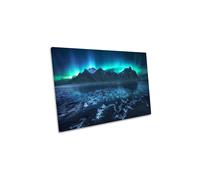 CanvasGeeks Frozen World Aurora Lake Mountains Canvas Wall Art Picture Print in Green | Size: W24" x H16" x D20mm CanvasGeeks Green W24" x H16" x D20mm