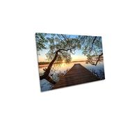 CanvasGeeks Lake Bridge Branches Sunset Morning Canvas Wall Art Picture Print | Size: W18" x H12" x D20mm CanvasGeeks Multicolor W18" x H12" x D20mm