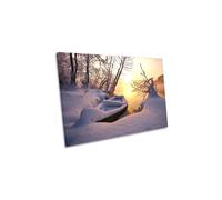 CanvasGeeks Shatura Morning Lake Snow Boat Sunset Canvas Wall Art Picture Print in Orange | Size: W18" x H12" x D20mm CanvasGeeks Orange W18" x H12" x D20mm