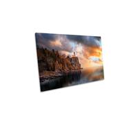 CanvasGeeks Split Rock Lighthouse Orange Sunset Canvas Wall Art Picture Print | Size: W36" x H24" x D40mm CanvasGeeks Orange W36" x H24" x D40mm