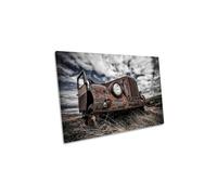 CanvasGeeks The Eye Abandoned Rusty Truck Canvas Wall Art Picture Print in Brown | Size: W24" x H16" x D20mm CanvasGeeks Brown W24" x H16" x D20mm