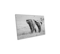CanvasGeeks Three Butts Elephant Family Canvas Wall Art Picture Print in Grey | Size: W24" x H16" x D20mm CanvasGeeks Grey W24" x H16" x D20mm