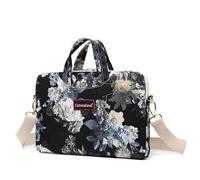 Canvaslove Floral Laptop Messenger Bag, Water Resistant Canvas, 15-16 inch Compatible, Black with Blue and White Flowers (White Flower)