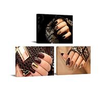 Canvbay 3 Pieces Beauty Salon Modern Canvas Wall Art Fashion Woman Painting Picture Leopard Print Nail Hand Spa Artwork Makeup and Manicure Poster Bedroom Decor Stretched Ready to Hang