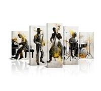 Canvbay Abstract Jazz Musician Canvas Wall Art Black and Gold Music Instrument Painting with Saxophone Cello Piano Drum Music Painting for Home Men Bedroom Classroom Decoration