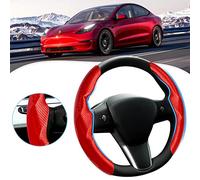 Canvcle Compatible with Carbon Fiber Steering Wheel Cover Tesla Model 3 2017-2023/ Model Y 2020-2023 Car Steer Wheel Cover Protector Red for Men and Women Non Slip 2PCS