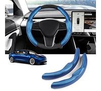 Canvcle Custom-Fit Steering Wheel Cover for Tesla, Telsa Model 3 / Y Carbon Fiber Steering Wheel Cover for Men/Women, Anti-Slip, Comfortable Grip, Breathable, Model 3 / Y Accessories (Blue)