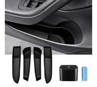 Canvcle Door Side Storage Box and Trash Can for 2024 2025 2026 Refresh Tesla Model 3 Highland Accessories Front Rear Door Insert Slot Storage Tray Organizer Protector Garbage Bin with Trash Bags 6PCS