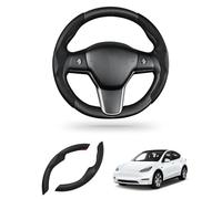 Canvcle Steering Wheel Cover for Telsa Model 3/Model Y Accessories Steering Wheel Cover Protector Anti-Slip, Comfortable Grip, Breathable, Model 3/Y Accessories, Black Leather
