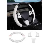 Canvcle Steering Wheel Cover for Tesla Model 3/ Model Y Carbon Fiber Steering Wheel Wrap Kit Car Wheel Protector Decoration Sticker Interior Trim Accessories White