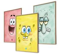 canvea SpongeBob Faces Poster Set - Children's Room Wall Decoration - Gift Idea Children & Adults - 3 x A4 Posters (SpongeBob, Patrick & Squidward)