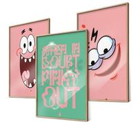 canvea SpongeBob Poster Set Patrick Star 3 x DIN A4 - Funny Wall Decoration Pictures for Children's Room & Adults "When in Doubt, Pinky Out" Gift Idea Wall Pictures