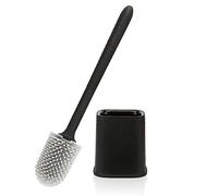 Canvint Silicone Toilet Brush and Holder Set With Quick-Drying Design for Dead Corner Deep Cleaning, Flexible No-Slip Long Plastic Handle for Bathroom (Black)