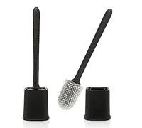 Canvint Silicone Toilet Brush Set, 2 Pack Deep Cleaning Brush with Quick Drying Holder, Flexible Long Handle (Black)