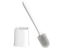 Canvint Silicone Toilet Brush With Holder Set, Dead Corner Deep Cleaning, Quick Drying, Flexible No-Slip Long Plastic Handle for Bathroom (White)