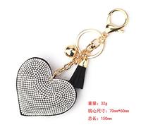 CanViUK Heart Heart Rhinestone Keychain Tassel Bag Pendant,Golden Black White Diamond