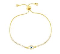 CANYEN Evil Eyes Bracelet for Women, Dainty 14k Gold Plated Devil Eye Tennis Bracelets, Cute Sparkly Faux Diamond Cubic Zirconia Bracelets With Lucky Charm, 2mm Bling Rhinestone Bracelet, Karma and