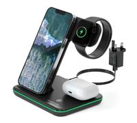 CANYON 3 in 1 Wireless Charger Compatible with iPhone Smart Watch, and Airpods Fast Quick Charge Station for Qi Devices Touch Control Backlight Desktop Charging System (Black)