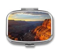 Canyon at Sunset Pill Box 2 Compartment Waterproof Pill Case with Mirror Square Container Metal Medicine Box Organizer Portable Vitamin Case for Pocket & Purse Travel