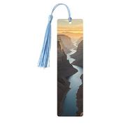 Canyon at Sunset Wooden Bookmarks 5pcs with Sky Blue Tassels Handmade Double-Sided Printed Book Marks Page Markers Book Accessories Gift for Book Lovers Women Men