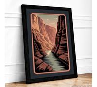 Canyon in Turquoise Art Deco Framed Wall Art Print A2 (59.4×42cm) Black, Wall Decor for Living Room, Bedroom, Office & Home, Ready to Hang, Art Gift
