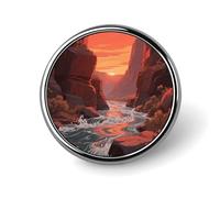Canyon River at Dusk Ruby Phoenix Flame Enamel Lapel Pins - Round Cute Badge Brooches, Unisex for Clothing, Hats, Bags & Backpacks