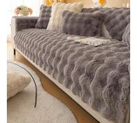 CANYUE Thick Rabbit Plush Sofa Covers, Non-Slip Sofa Slipcovers, Furniture Protector Sofa Covers for 3 Cushion Couch Loveseat Recliner L Shaped Armrest Backrest (Dark grey,90x210cm)