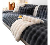 CANYUE Thick Rabbit Plush Sofa Covers, Non-Slip Sofa Slipcovers, Furniture Protector Sofa Covers for 3 Cushion Couch Loveseat Recliner L Shaped Armrest Backrest (black grey,70x180cm)