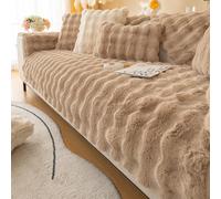 CANYUE Thick Rabbit Plush Sofa Covers, Non-Slip Sofa Slipcovers, Furniture Protector Sofa Covers for 3 Cushion Couch Loveseat Recliner L Shaped Armrest Backrest (Light Curry,90x210cm)