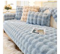 CANYUE Thick Rabbit Plush Sofa Covers, Non-Slip Sofa Slipcovers, Furniture Protector Sofa Covers for 3 Cushion Couch Loveseat Recliner L Shaped Armrest Backrest (Light blue,70x180cm)