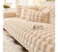 CANYUE Thick Rabbit Plush Sofa Covers, Non-Slip Sofa Slipcovers, Furniture Protector Sofa Covers for 3 Cushion Couch Loveseat Recliner L Shaped Armrest Backrest (Light camel,70x210cm)