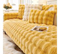 CANYUE Thick Rabbit Plush Sofa Covers, Non-Slip Sofa Slipcovers, Furniture Protector Sofa Covers for 3 Cushion Couch Loveseat Recliner L Shaped Armrest Backrest (Yellow,70x70cm)