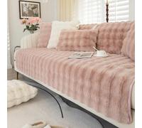 CANYUE Thick Rabbit Plush Sofa Covers, Non-Slip Sofa Slipcovers, Furniture Protector Sofa Covers for 3 Cushion Couch Loveseat Recliner L Shaped Armrest Backrest (Pink,70x180cm)