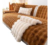 CANYUE Thick Rabbit Plush Sofa Covers, Non-Slip Sofa Slipcovers, Furniture Protector Sofa Covers for 3 Cushion Couch Loveseat Recliner L Shaped Armrest Backrest (Caramel,70x70cm)