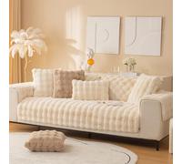 CANYUE Thick Rabbit Plush Sofa Covers, Non-Slip Sofa Slipcovers, Furniture Protector Sofa Covers for 3 Cushion Couch Loveseat Recliner L Shaped Armrest Backrest (Milk white,70x70cm)