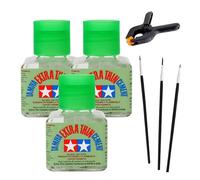 CAOBundles Model Glue Kit for Tamiya Extra Thin Liquid Cement Glue with Applicator Brush - 40ml Bottle - 87038 x3 Plastic Clamp x1 Brushes x3