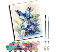 CAOGUANYU Paint by Numbers-Blue Butterfly Flower DIY Canvas Oil Painting Kit for Adults Beginner with Paint Brushes and Acrylic Pigment,16X20 Inch,Frameless