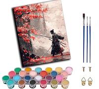CAOGUANYU Paint by Numbers for Adults Beginner,Cherry Blossom Samurai Painting by Number Kits On Canvas,DIY Color Oil Painting Acrylic Paints,Home Wall Decor 40x50cm/16x20in,with Frame