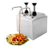 CAOJS Commercial Sauce Dispenser Pump, Double Head Stainless Steel Dispenser Container with 2 2L Detachable Inner Buckets, for Ketchup jam Salad Dressing|Restaurant Home Kitchen Buffet Use