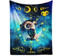 CaomeiWu Aries Zodiac Blanket, 50" x 40" Flannel Stars Astrology Themed Stuffed Vibrant Throw, Soft Nap Throw Blanket for Home Boys Girls Women Horoscope Lovers Gifts