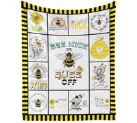 CaomeiWu Bee Throw Blanket, 80" x 60" Flannel Cute Bees Themed Printed Stuffed Animal Plush White Blankets, Soft Nap Throw Blanket for Home Boys Girls Women Bee Lovers Gifts