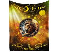 CaomeiWu Custom Leo Zodiac Blanket, 60" x 50" Flannel Stars Astrology Themed Stuffed Vibrant Throw, Soft Nap Throw Blanket for Boys Girls Women Horoscope Lovers Gifts