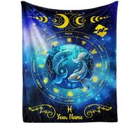 CaomeiWu Custom Pisces Zodiac Blanket, 50" x 40" Flannel Stars Astrology Themed Stuffed Vibrant Throw, Soft Nap Throw Blanket for Boys Girls Women Horoscope Lovers Gifts