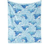 CaomeiWu Dolphin Throw Blanket, 40" x 30" Flannel Cute Dolphins Themed Stuffed Animal Blue Throw, Soft Nap Throw Blanket for Home Boys Girls Women Dolphin Lovers Gifts