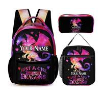CaomeiWu Dragon School Backpack, 16 Inch Dragon Bookbag for Kids Girls Boys, School Backpack for Students Children, Dragon Backpack 1 With Lunch Bag Pencil Bag Custom, Daypack Backpacks