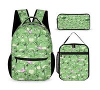 CaomeiWu Frog School Backpack for Kids Girls Boys, 16 Inch Frogs Bookbag, School Backpack for Students Children, Frog Backpack 4 with Lunch bag Pencil bag, Daypack Backpacks
